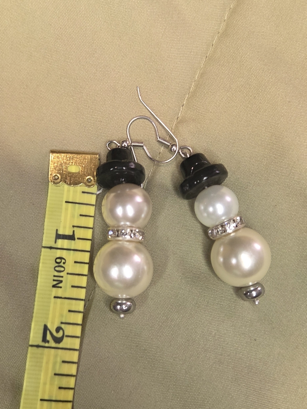 Snowman Dangle Earrings Faux Pearl Rhinestone Holiday